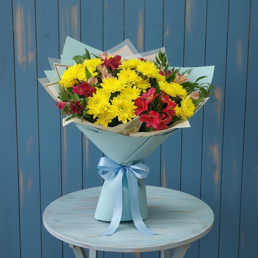 Букет цветов из: Альстромерии и Хризантемы в Благодатном