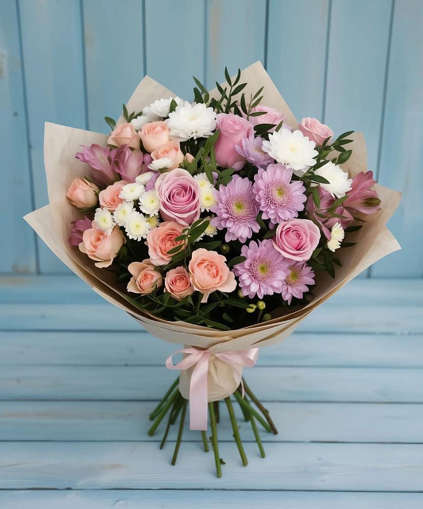 Букет цветов из: Хризантемы, Розы и Альстромерии в Благодатном