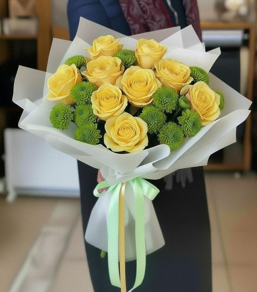 Букет цветов из: Хризантемы и Розы в Благодатном