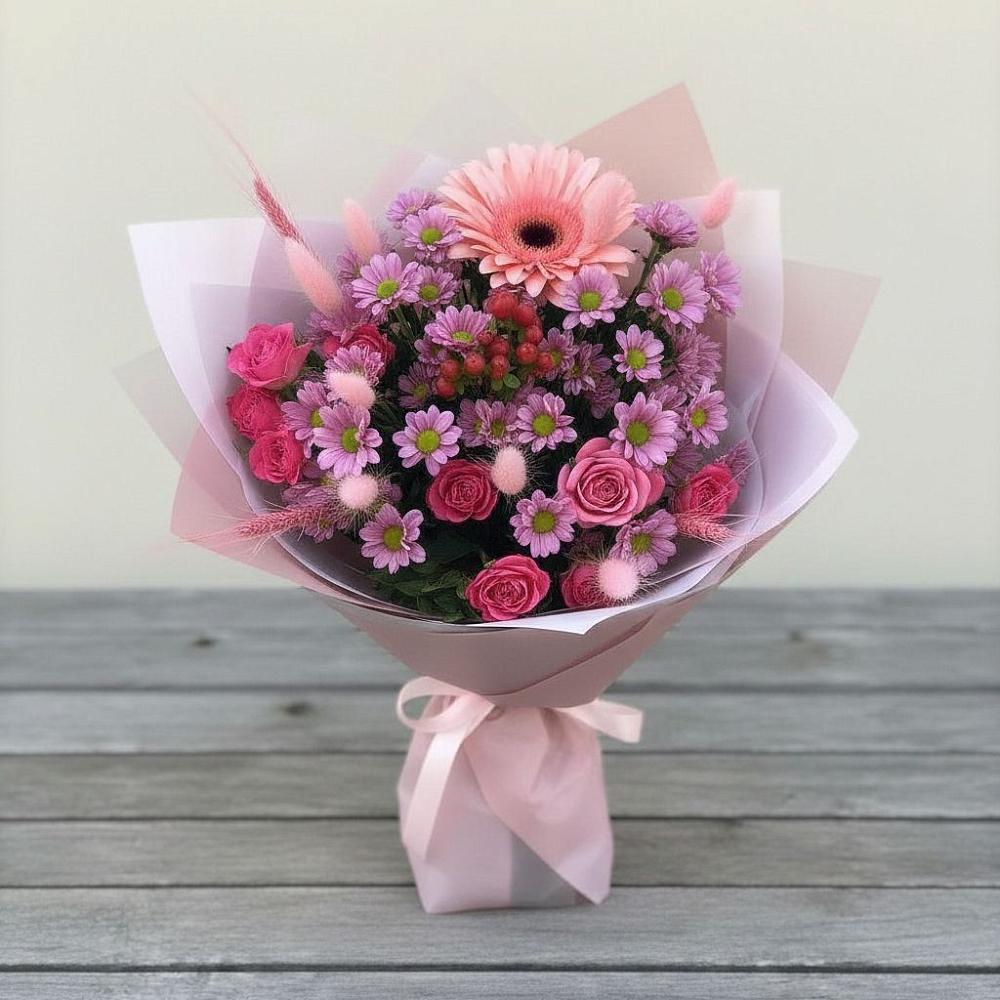 Букет цветов из: Розы, Герберы и Хризантемы в Благодатном