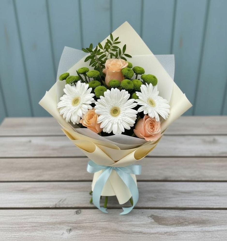 Букет цветов из: Герберы, Розы и Хризантемы в Благодатном