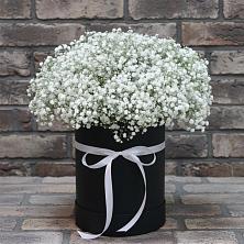 Цветочная композиция из Гипсофила в шляпной коробке в Благодатном