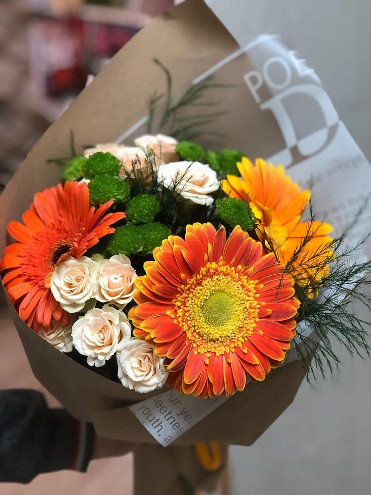 Букет цветов из: Герберы, Хризантемы и Розы в Благодатном